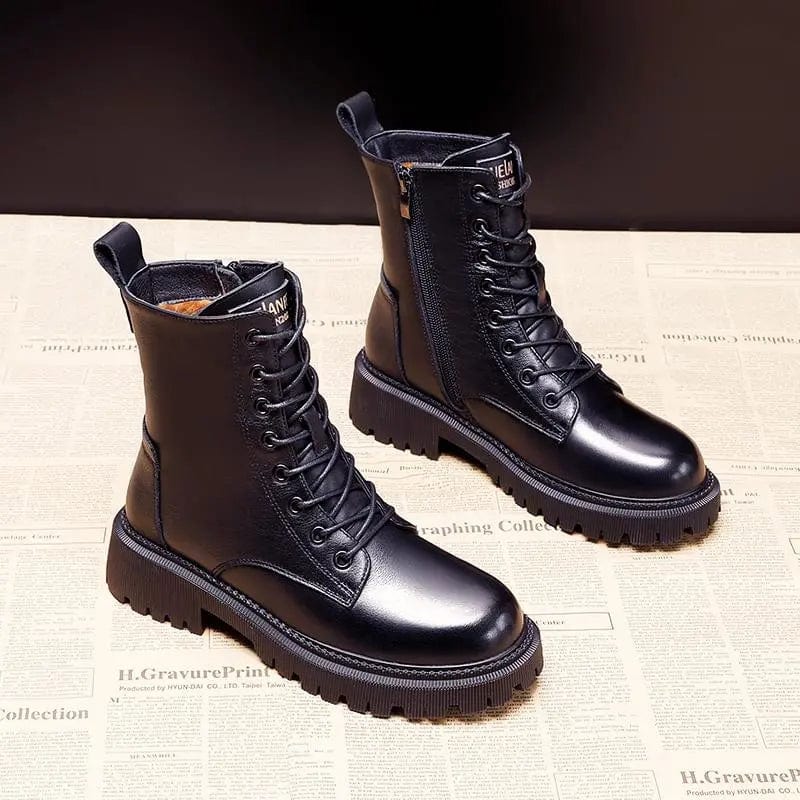 Léonie™ | Bottes Élégantes en Cuir Noir